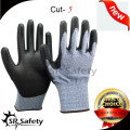 SRSAFETY venta caliente PU anti-corte de nivel 5 guantes mano segura